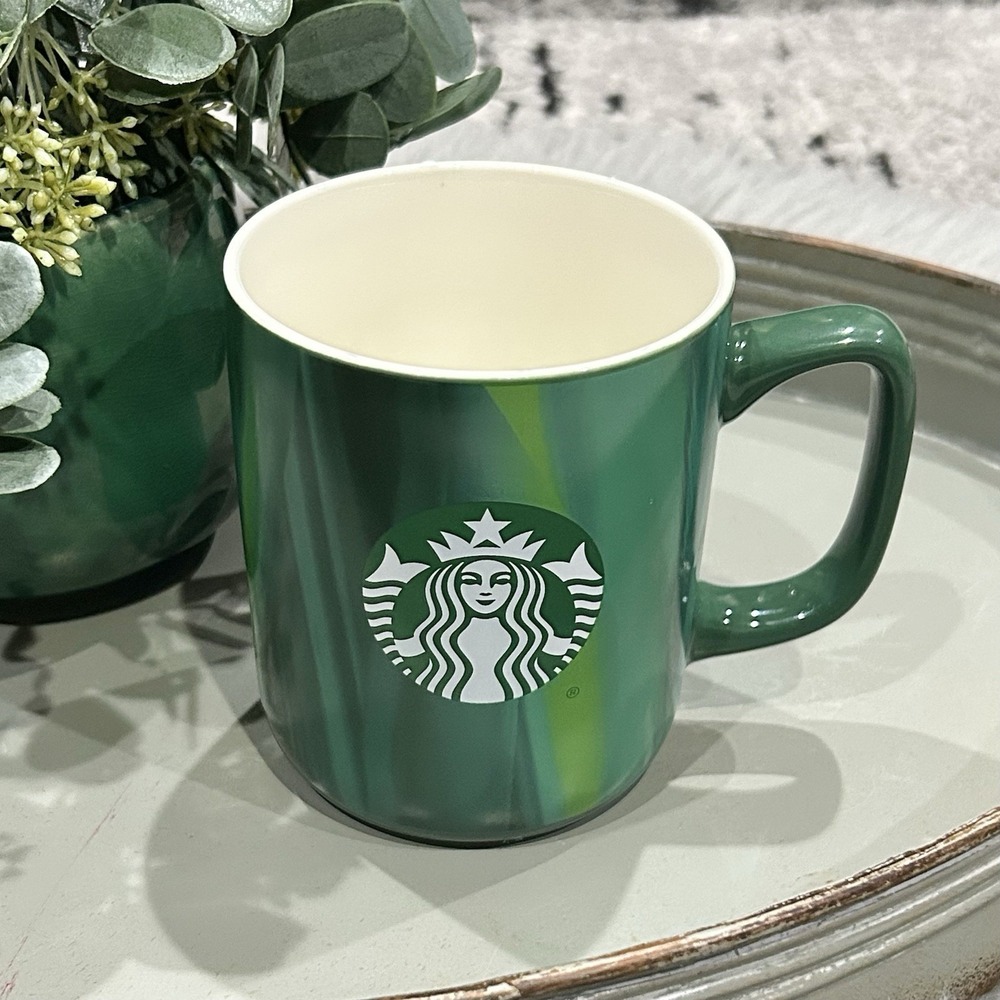 Starbucks 2022 Striped Green Siren Mermaid‎ Logo Ceramic Coffee Cup Mug 15 Oz